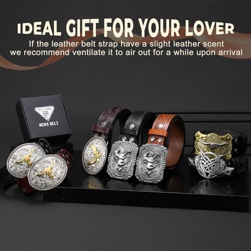 Western Leather Buckle Belt for Men Women Cowboy Cowgirl Leather Belts for Jeans Western Belts Men Country Western Party Christmas Gifts - Thumbnail 6