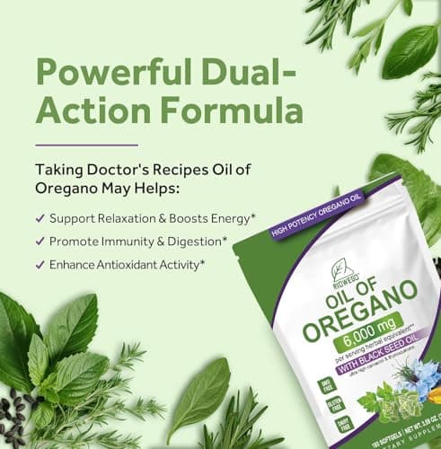 RIOWEGO Oil of Oregano Softgels with Black Seed Oil, 6000mg High Potency Oregano Oil Capsules for Immune Support, Gut Function Support, Carvacrol & Thymoquinone, Non-GMO, Gluten Free,180 Softgels - Thumbnail 4
