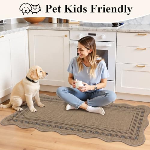 U'Artlines Non-Slip Scalloped Kitchen Rugs Set 3 PCS, 20"x32"+ 20"x48"+20"x59" Washable Low Profile Easy Jute Kitchen Floor Mats Runner Set for Sink Hallway Entryway Laundry Decor(Colorful) - Thumbnail 6