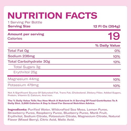 True Sea Moss Mixed Berry Lemonade – Single Flavor Pack with Classic & Electrolyte Formula Variation – Hydration Drink – 4 × 12 fl oz Bottles – Made in USA - Thumbnail 2