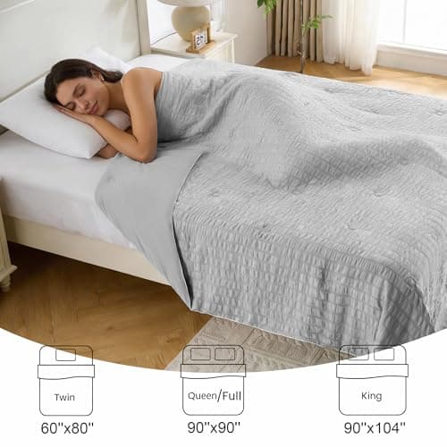 Cooling Comforter Queen Size 90"x90", Dual-Sided Seersucker & Q-Max>0.4 Cooling Blanket, Breathable Fabric for Hot Sleepers Night Sweats Menopause & Sensitive Skin, All Season Pet Friendly, Dark Grey - Thumbnail 6