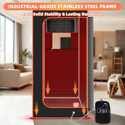 Zoolati Portable Infrared Steam Sauna Box for Home, Personal Warm Sauna Tent with Red Light Function, 3L/1200W Steamer, Remote Control, Folding Chair, Indoor Home Spa Relaxation, 32" x 32" x 71" - Thumbnail 4