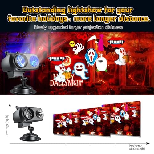 Christmas Projector Lights Outdoor - 2-in-1 HD Holiday Light Projector with Remote Control & Timer, IP65 Waterproof, 10 Slides & 10 Colors Ocean Wave Effects for Yard, Garden, House, Xmas Decorations - Thumbnail 6