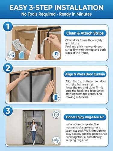 Vnivxte Magnetic Screen Door for RV Camper - 33.5" x 81" Heavy Duty Fiberglass Mesh Curtain for Travel Trailer Fifth Wheel, Tear Resistant Pet Friendly Netting, Hands Free Self Sealing Entry - Thumbnail 6