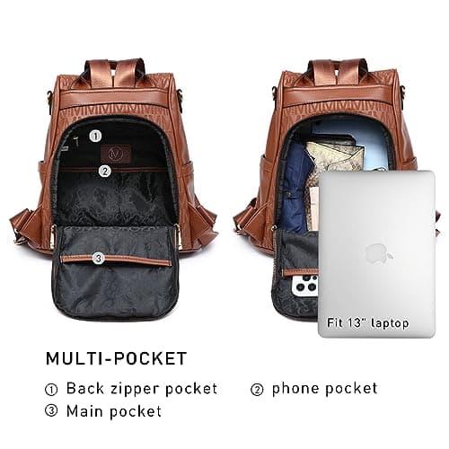 MKP Women Fashion Backpack Purse Multi Pockets Signature Anti-Theft Rucksack Travel Ladies Shoulder Bag Handbag 2Pcs - Thumbnail 4