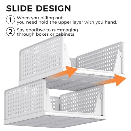 Pinkpum 6 Pack Closet Organizers Storage Bins, Stackable Plastic Drawer Basket for Clothing, Stackable Storage Bins Shelf Storage Container for Closet Wardrobe Bedroom Bathroom Office White - Thumbnail 6