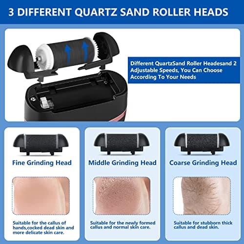 zikillya® Electric Foot Callus Remover, 16 Pack Foot File Pedicure Kit Tools,Waterproof Foot Scrubber Dead Skin Remover with 3 Roller Heads & 2-Speed Power Pedicure Tools for Feet Hands Heel (Black) - Thumbnail 3