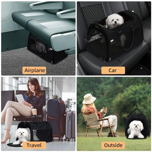 PET MARVEL Cat Carrier Soft Sided Large for Pet Dogs up to 25 Lbs, Airline Approved Mesh Pet Travel Bag, Breathable Bite-Resistant Fabric with Removable Washable Mat - Thumbnail 6