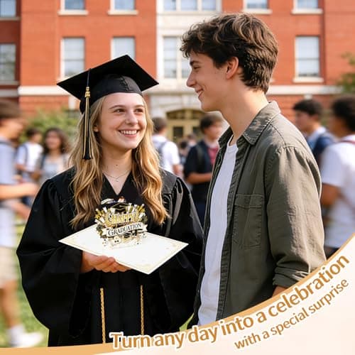 FaCraft Graduation Card Pop Up 2026 - Handmade Premium Black & Gold Foil Congrats Grad Card with Writing Insert, Blank Insert, Envelope, 8x6 Graduation Greeting Cards Gifts for High School College - Thumbnail 3