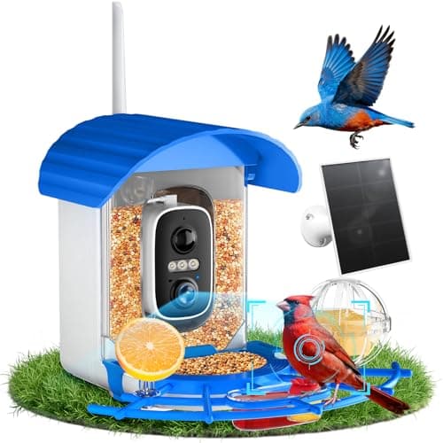 NIORSUN Smart Bird Feeder with Camera Solar Powered, 2K HD Video AI Recognition Feeder with Instant Notifications, Eagle Alarm, Infrared Night Vision, Ideal Gift for Family and Bird Lovers, Blue - Image 1
