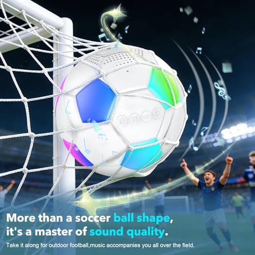 Portable Bluetooth speaker, 2026 soccer ball shaped speaker, supports Bluetooth 5.3, LED lights, XIP6 waterproof, TWS pairing, suitable for outdoor, home, travel, and gift giving scenarios. (White) - Thumbnail 2
