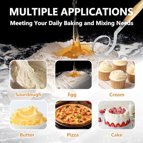 COOHLYEE Dough Whisk, 430 Stainless Steel Danish Dough Whisk, Bread Dough Whisk Tool for Sourdough Bread Baking,Cake Batter,Cooking,Whisking,Pizza,Pastry and Biscuits, Perfect Gifts for Bakers - Thumbnail 2