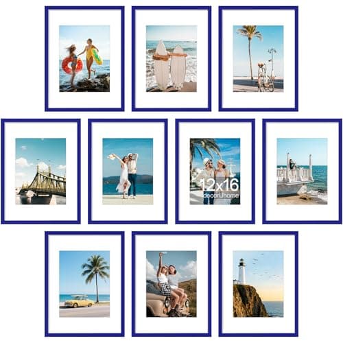 decorUhome 12x16 Picture Frame Set of 10, Display Photos 8.5x11 with Mat or 12x16 Unmatted for Picture Frames Collage Wall Decor, Royal Blue - Image 1