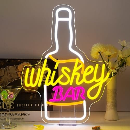 Whiskey Bar Neon Sign for Wine Decor Neon Beer Signs for Party Decor LED Wine Bottle Light Up Bar Pub Lounge Man Cave Wall Art Alcohol Gifts for Beer Lover Bartender - Image 1