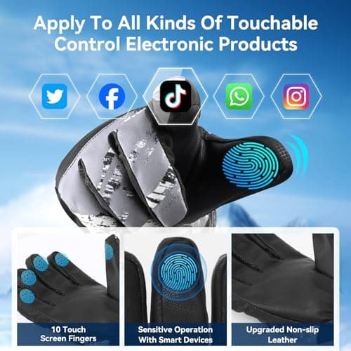 Pnosnesy Ski Gloves,Snow Gloves,Waterproof Cold Weather Winter Gloves for Parent Boys Girls- Cycling, Driving, Running - Thumbnail 3