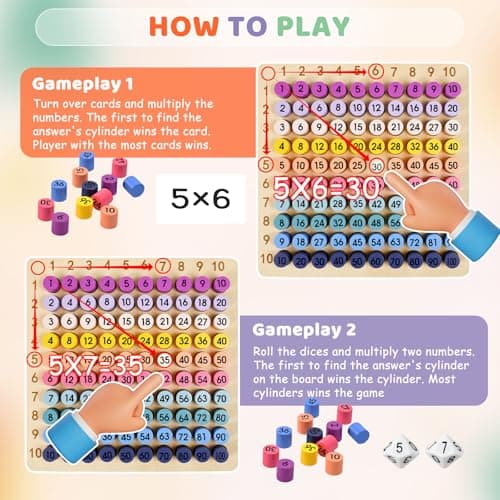 BUZIFU Wooden Montessori Multiplication Board Game: Math Educational Toys Multiplication Table Board Game Montessori Math Manipulatives Toys Toddlers Kids Multiplication Chart Game for Early Education - Thumbnail 3