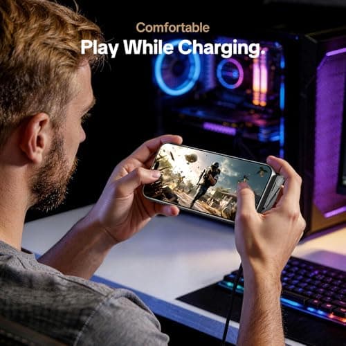 MFish 240W USB C to USB C Cable, Type C Fast Charging Cable with T-Shaped Stand, 90° Right Angle Gaming Cable for iPhone 17/16/15, MacBook, Tablet, Galaxy S25/S24, Braided Durable 3.93FT - Thumbnail 4