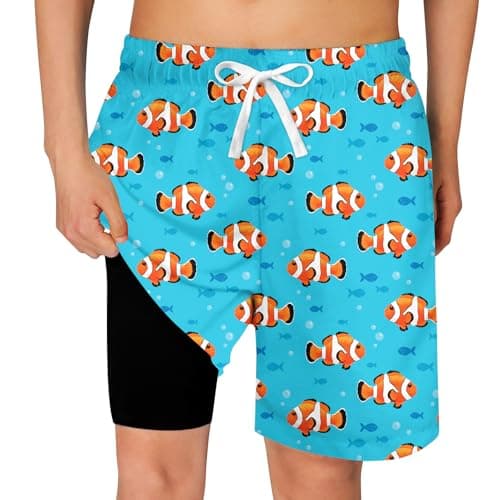 Cozople Little Boys Swim Trunks with Stretchy Boxer Brief Liner Bathing Suit Funny Clownfish Swimming Shorts Summer UPF Quick Dry Black Boardshorts for Beachwear Swimwear Size 4t - Image 1