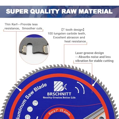 BRSCHNITT 12Inch 100Tooth TCG Metal Saw Blade - for Aluminum Plastics and Non Ferrous 1" Arbor - Thumbnail 3