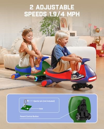 FanttikRide N7 Pro Electric Wiggle Car with Pedal, Rechargeable Battery, CyberWiggle, 2 in 1 Swing Car, 2 Speeds Max 4 Mph, Anti-Rollover, Flashing Wheels, Bluetooth, for Ages 3 and Up, 150 Lbs, Green - Thumbnail 6
