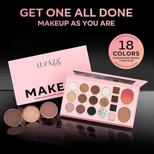 LUXAZA PRO 5-in-1 Backed Eyeshadow Makeup Palette with Blush Bronzer Highlighter, Natural Nude Eye Shadow Palettes 18 Colors Matte Shimmer Glitter Tone Long Lasting Smudge-Proof, Ideal Gifts for Women - Thumbnail 2