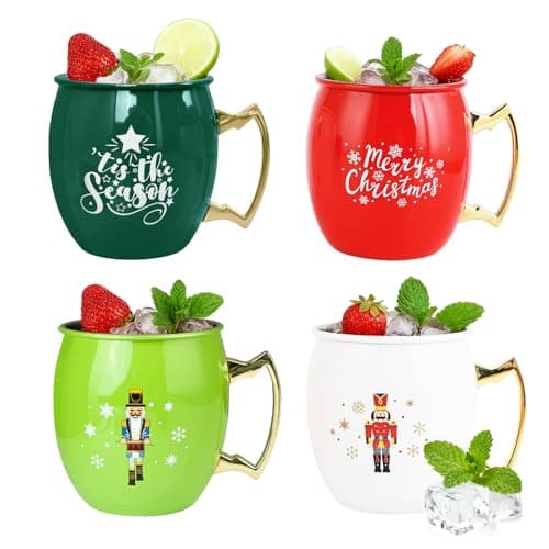 TJ Moscow Mule Mugs Set of 4, 12 oz Christmas Moscow Mule Mugs with 304 Stainless Steel Lining and Gold Brass Handles for Drinking Water & Cocktails Juice, Beer, Bars, Parties,4 color - Image 1