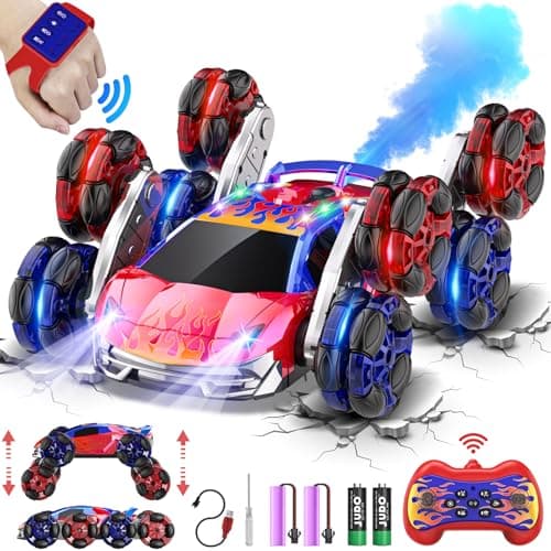 OSIMILY 8WD Remote Control Car,2.4GHz Gesture Sensing RC Stunt Car,Cool Spray Rotation RC Car with Lights and Music,All Terrain Toys for Kids Ages 7 Birthday Gifts for Boys Girls(Red) - Image 1
