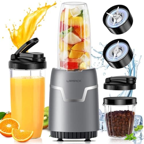 LAMPICK Smoothie Blender, 1100W Personal Blender for Shakes and Smoothies, Blenders and Grinder Combo for Kitchen with 2 * 22 Oz To-Go Cup and Lid for Protein Shake, Baby Food, Frozen Drink - Image 1