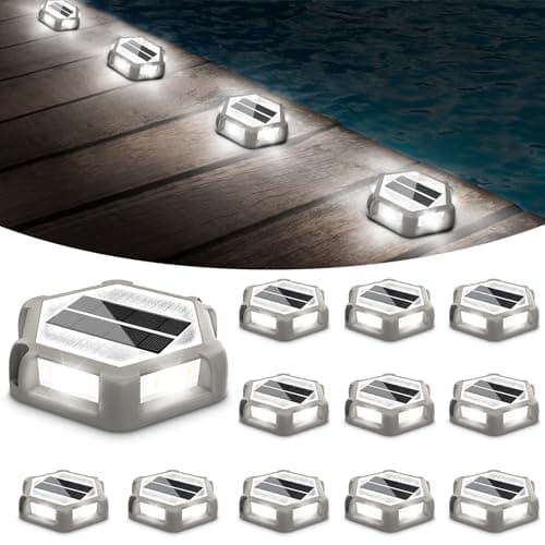 T-SUN Solar Deck Lights Outdoor, 12 Pack Solar Driveway Lights for Outside, 6000K Modes Dock Deck Light Solar Powered Waterproof, Step Light for Yard Pathway Walkway Sidewalk Stair - Image 1