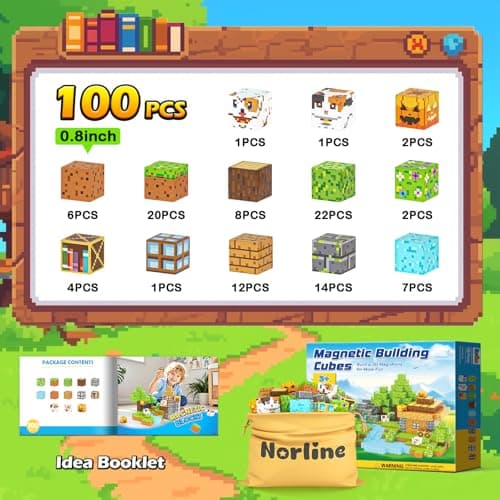 Norline Magnetic Blocks - 100PCS Build Mine Magworld Forest Cottage Set, Kids Building Toys for Boys Girls Age 3-5 4-8 5-7, Construction Craft Sensory Toys Birthday Gifts for 3+ Years Old - Thumbnail 5
