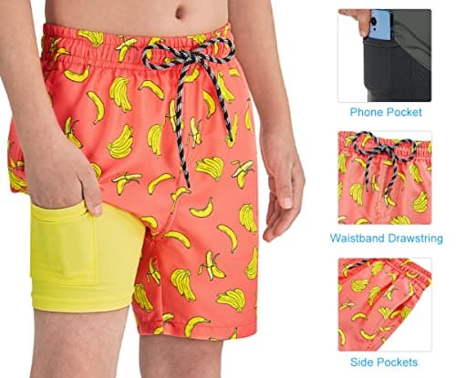 Cozople Boys Swim Trunks Size 10-12 Funny Banana Graphic Compression Liner Bathing Suit Swimwear Summer Quick Dry Boxer Brief Liner Beach Board Shorts for Casual Homewear Swimsuit - Thumbnail 3