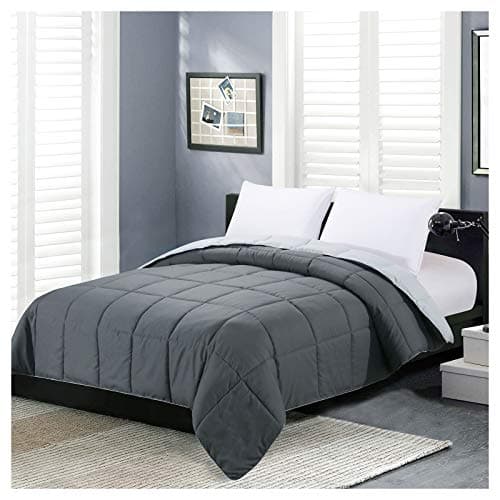 Homelike Moment Comforters Queen Size - Grey Duvet Insert Down Alternative Bed Queen Comforter, Lightweight Bedding Comforters Full Size Quilted Soft All Season Reversible Dark Gray/Light Grey - Image 1