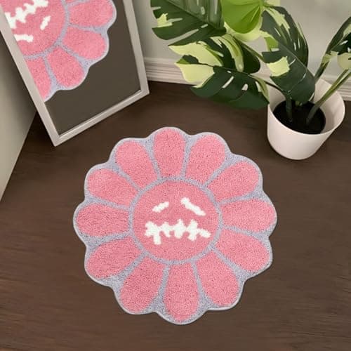 Shovagy Trippy Happy Face Rug Cool Rugs Tufted Quick Dry Bath Mats for Bathroom Non Slip Bath Mat Water Absorbent 2FT Pink Bathroom Rugs Halloween Gothic Ghost Skull Horror Decor Carpet