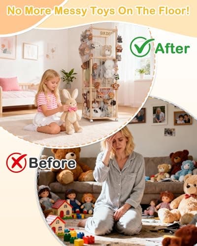 Stuffed Animal Storage, Wood Animals Plush Zoo Toy Toy Storage Holder, Large Capacity Toy Cage With Side Hanging Pouch & Clip Hook, Stuffed Animal Organizer for Playroom, Living Room, Bedroom 54 inch - Thumbnail 4