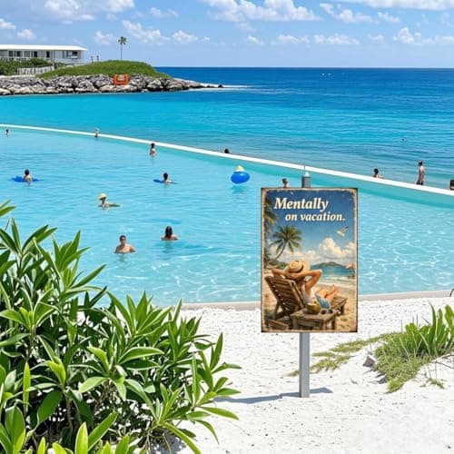 Mentally on Vacation Beach Metal Sign - 8x12 Inch Vintage-Style Tin Plaque with Relaxing Coastal Art, Perfect for Home or Office Decor, Pre-Drilled Holes for Easy Hanging - Thumbnail 3