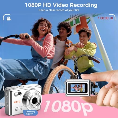 HOTU Mini Keychain Camera, Y2K Portable Mini Digital Camera, 2MP 1080P Video Recording Small Camera with 32GB Card for Kids, Long Battery Life for Travel, Vlog, Silver - Thumbnail 3