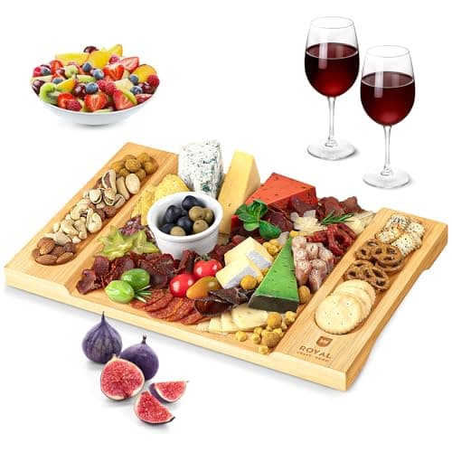 ROYAL CRAFT WOOD Charcuterie and Cheese Board - Large Bamboo Cheese Board - Serving Tray Platter - House Warming Gifts New Home, Gifts for Dad Fathers Day Dad Gifts from Daughter Son Wife - 15.5"x10" - Image 1