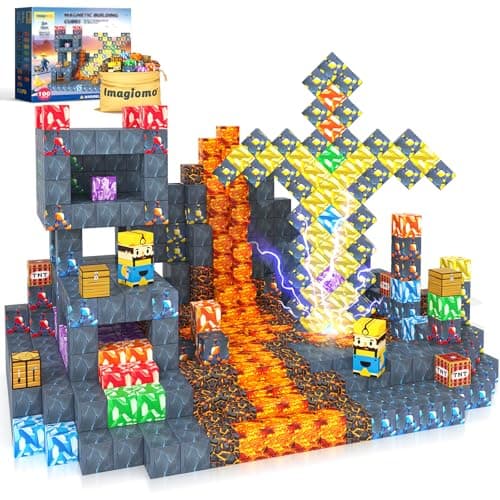 100PCS Magnetic Blocks - Build Mine Magnet World Mine Sword Adventure Set, Building Toys Classroom Must Haves Learning Sensory Toys for 3 4 5 6 7 8 Toddlers Kids Games Birthday Gifts for Boys & Girls - Image 1
