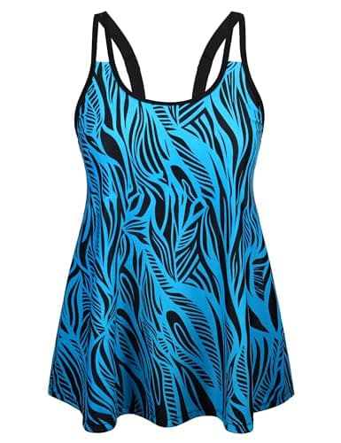 Hilor Tankini Swimsuit Tops for Women Plus Size Bathing Suit Top No Bottom 2026 Flowy Swimwear Tops Blue Tribal Wave 2XL/US14-16 - Image 1