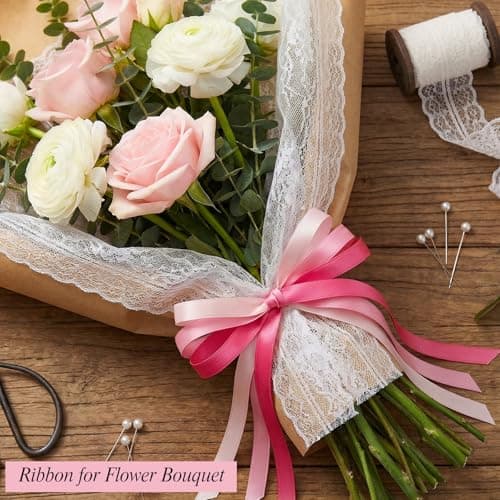 woric Double Faced Pink Satin Ribbon 3/8 Inch x 5 Rolls Total 50 Yards, 10 Yd/Roll Craft Thin Ribbon for Easter Gifts Decorations Flower Bouquet Gift Wrapping Hair Bows Baby Bridal Shower Wedding - Thumbnail 5