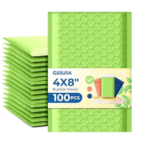 GSSUSA Bubble Mailers 4x8 100 Pack,Green Padded Envelopes Selfseal,Usable Size 4x7 Small Bubble Envelopes Shipping Bags for Shipping Supplies,Card,Jewelry Packaging,Small Business Packaging Supplies - Image 1