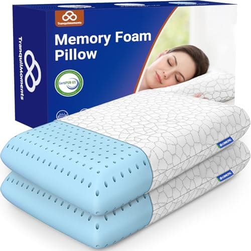 TranquilMoments Memory Foam Pillows, Bed Pillow, Bed Pillow for Side, Back and Stomach Sleepers, Neck Pillow for Sleeping with Removable and Machine Washable Cover, Queen Size (2 Pack) - Image 1