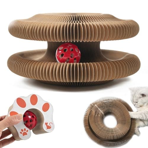DFQ Kitty Kurlz, Magic Organ Cat Scratching Board Toy with Balls Bells,Made of Recyclable Corrugated Cardboard,Interactive Mental Physical Exercise Cat Toys for Indoor Cats(Brown) - Image 1