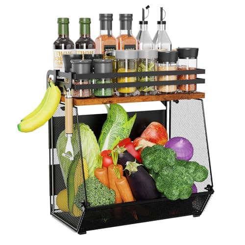 Couwilson Magnetic Shelf for Fridge with Wood Lid - Magnetic Spice Rack for Refrigerator， Mesh Design Large Shelf Basket, Shelves for Kitchen Pantry Storage Organizer for Food Fruit Veg (1Pack) - Image 1