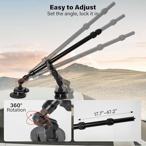 MEIENXIUS Magnetic Car Mount for Insta360 & Action Cameras, N52 Strong 360 Camera Car Mount with Quick-Release Base, Exterior Vehicle Mount with Extendable Arm & 360° Rotation, Compatible with GoPro - Thumbnail 4