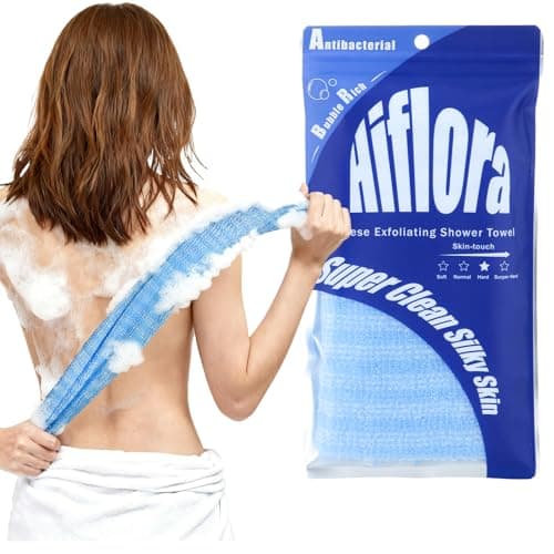 Back Scrubber for Shower and Dead Skin Removal, Exfoliating Body Scrubber for Smooth Skin Japan Washcloth for Shower & Bath, Versatile Body Scrub Towel, Ideal for Skincare, Deep Exfoliation Blue - Image 1