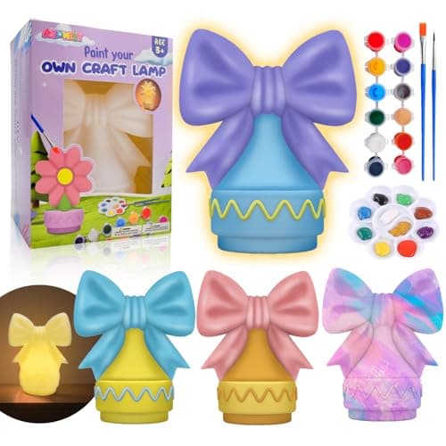 ASIOWELY Paint Your Own Ribbon Bow Lamp Kits,Arts and Crafts Supplies for Kids Toys Ages 4-6-8-12,DIY Art Night Light Painting for Girls Ages 5-10,Birthday Gifts for 3-12+ Year Old Toddler Teens Adult