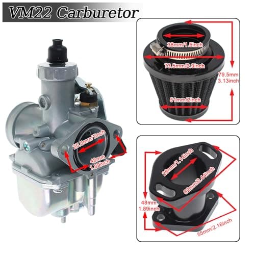 26mm VM22 Carburetor for Predator 212cc Honda GX160 GX200 196cc CT200U KT196 Moto Mini Bike and Go Kart 6.5HP Engine with 38mm Air Filter,Intake Manifold,Main Jets(Black) - Thumbnail 2