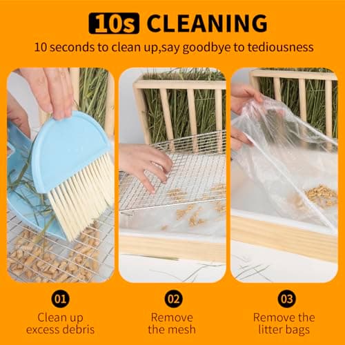 BESNEW 3 in 1 Rabbit Hay Feeder with Litter Box,Upgraded Wooden Hay Feeder Set for Guinea Pig Chinchilla Bunny Other Small Animals,Quick Cleaning & Large Capacity & Preventing Waste - Thumbnail 2