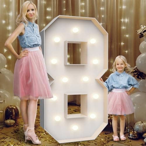 4FT Marquee Light Up Numbers 8,Party Decoration Large Marquee Light Up Letters with Weighted Water Bag,Pre-cut Foam Board Set Can Be Used for Birthdays,Weddings,Baby Anniversaries - Image 1
